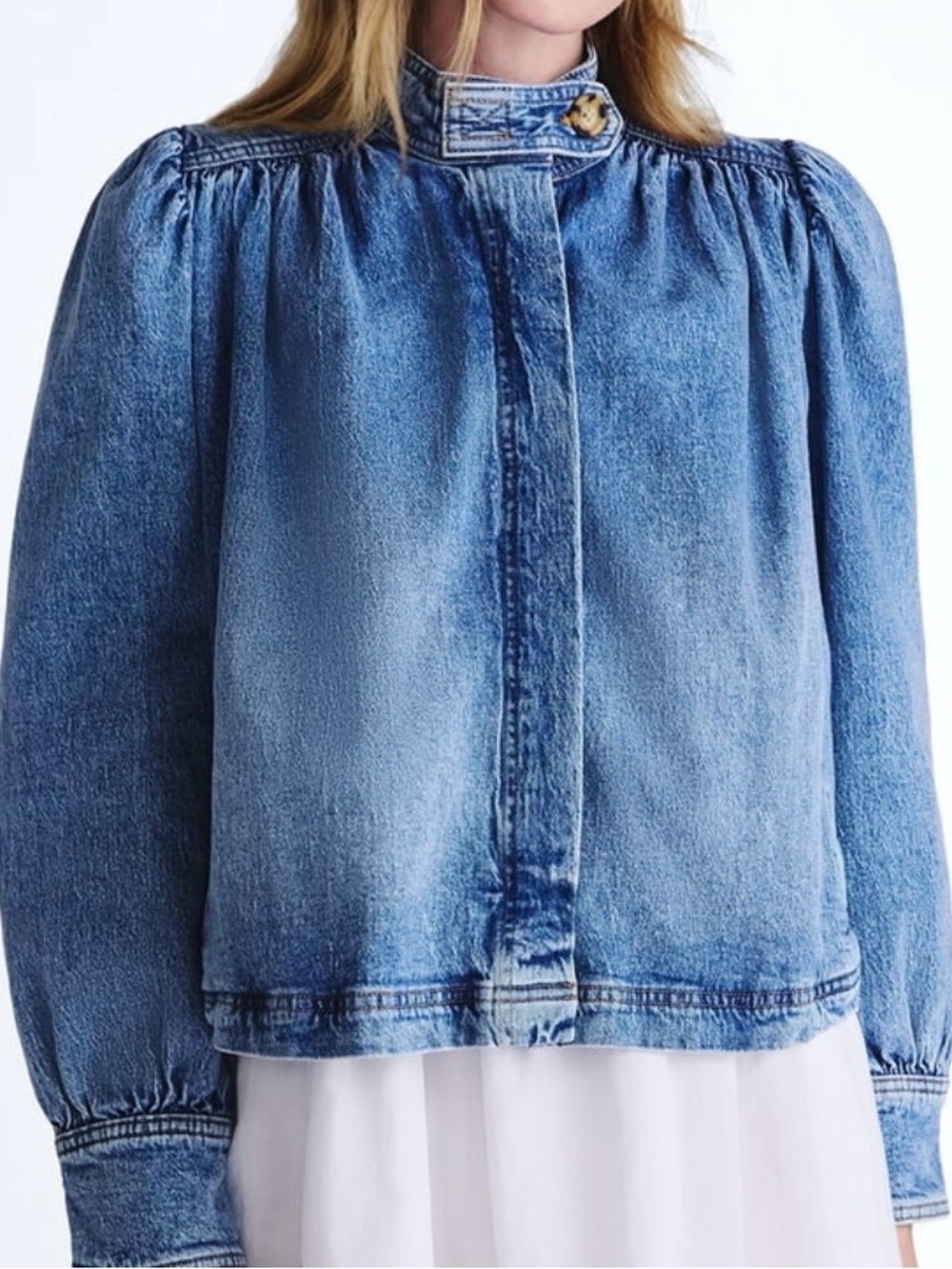 Women's Light Blue Denim Button-Front Jacket